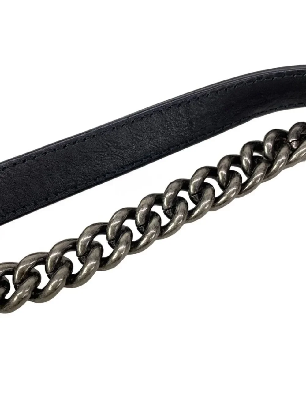 Chanel Shoulder Bag Boy Black Chain Vintage Silver Leather